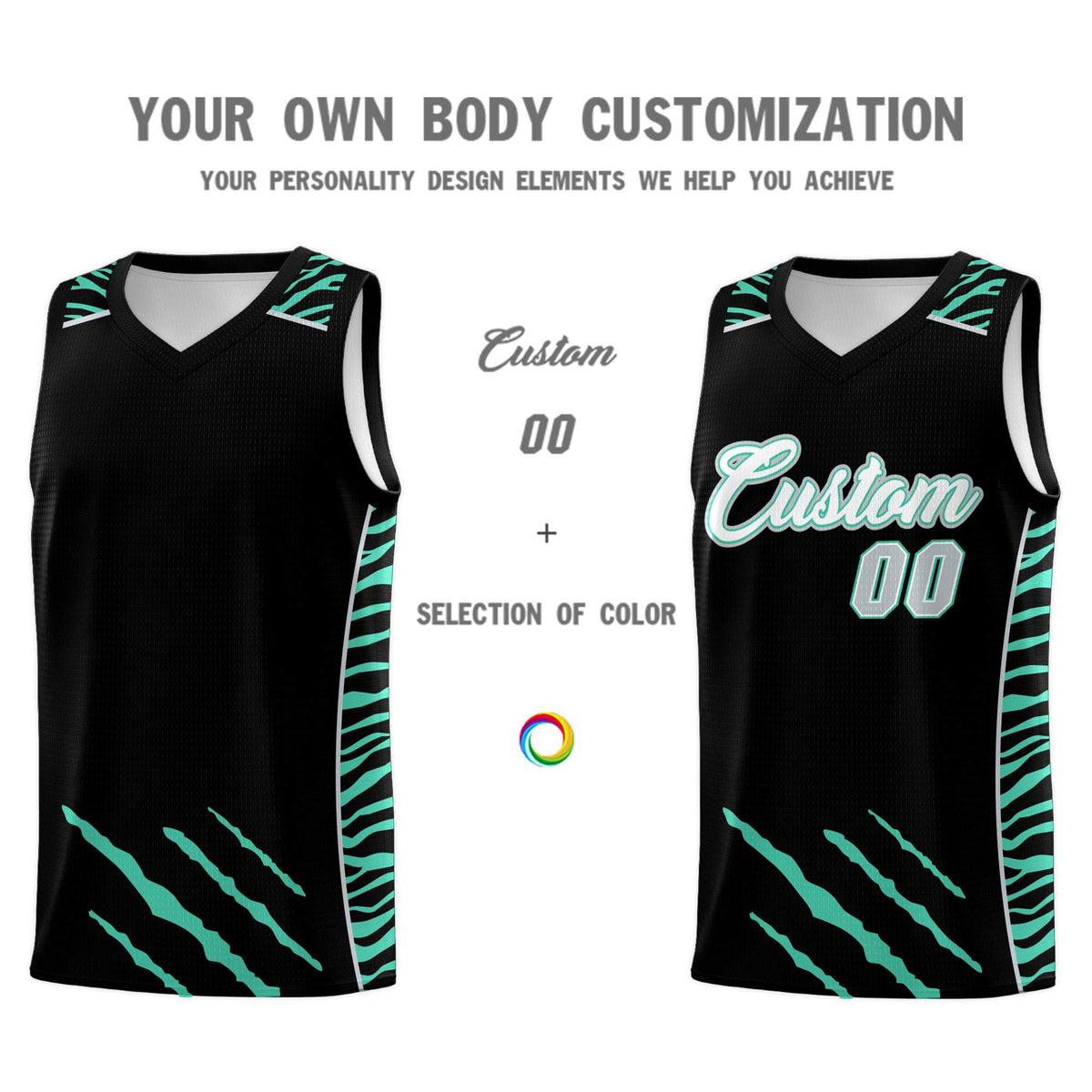 Custom Black Personalized Tiger Claw Pattern Sports Uniform Basketball Jersey