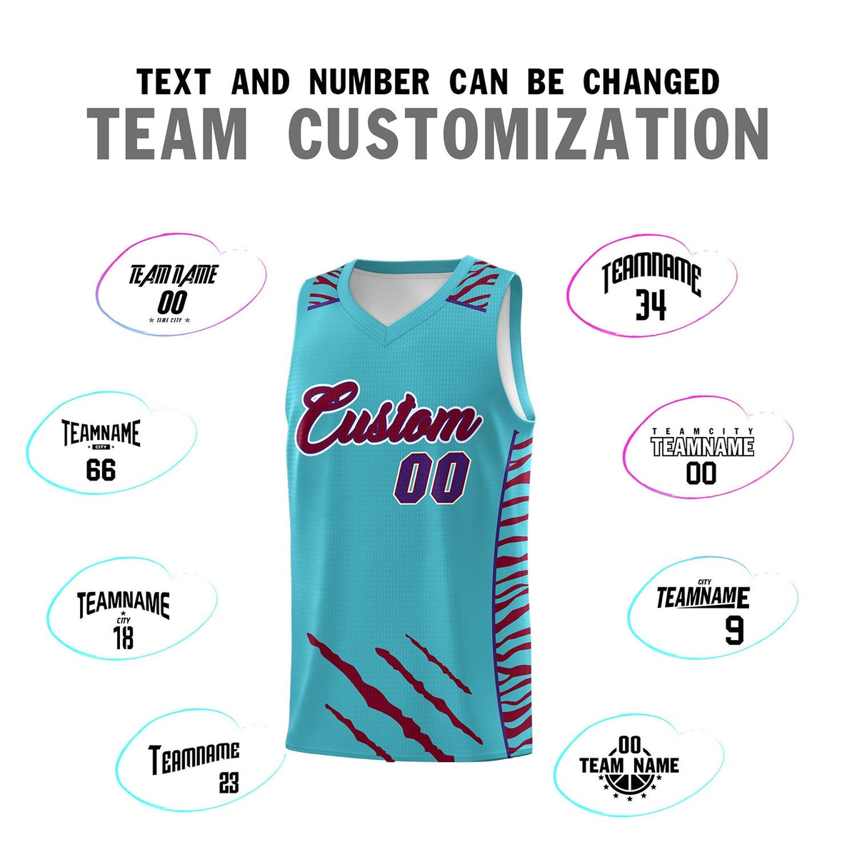 Custom Sky Blue Personalized Tiger Claw Pattern Sports Uniform Basketball Jersey