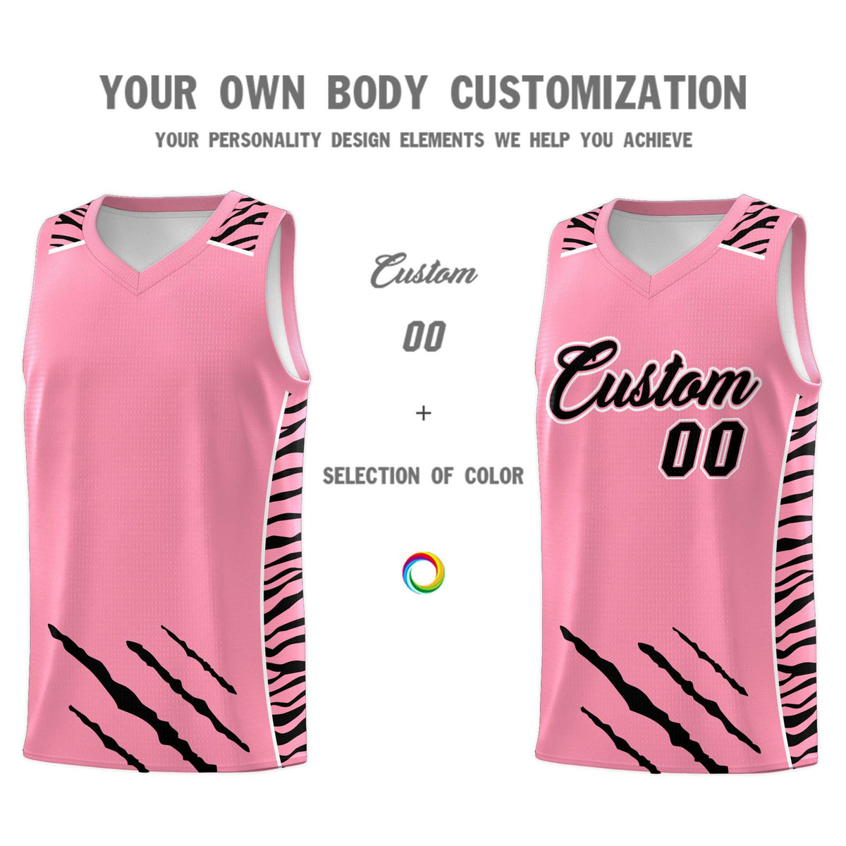 Custom Light Pink Personalized Tiger Claw Pattern Sports Uniform Basketball Jersey