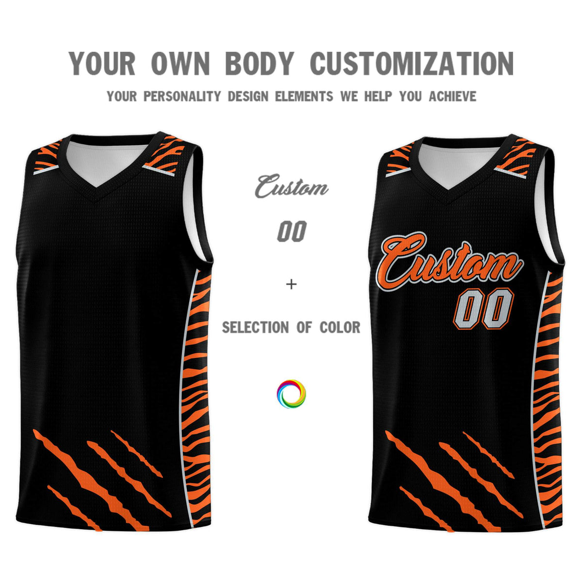 Custom Black Personalized Tiger Claw Pattern Sports Uniform Basketball Jersey