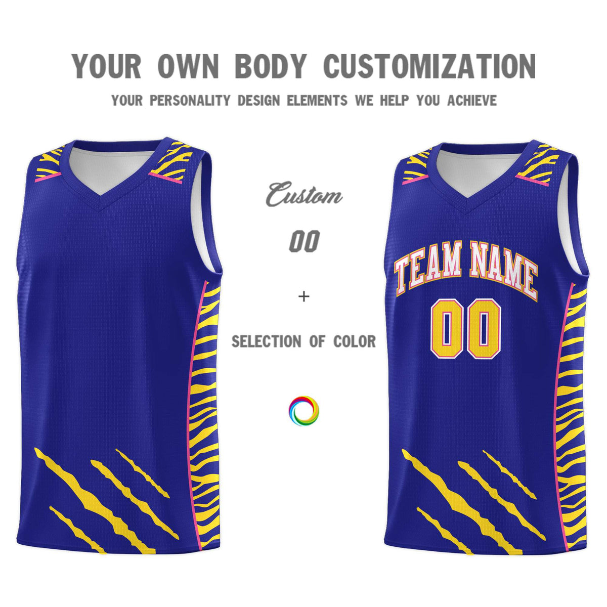 Custom Royal Personalized Tiger Claw Pattern Sports Uniform Basketball Jersey