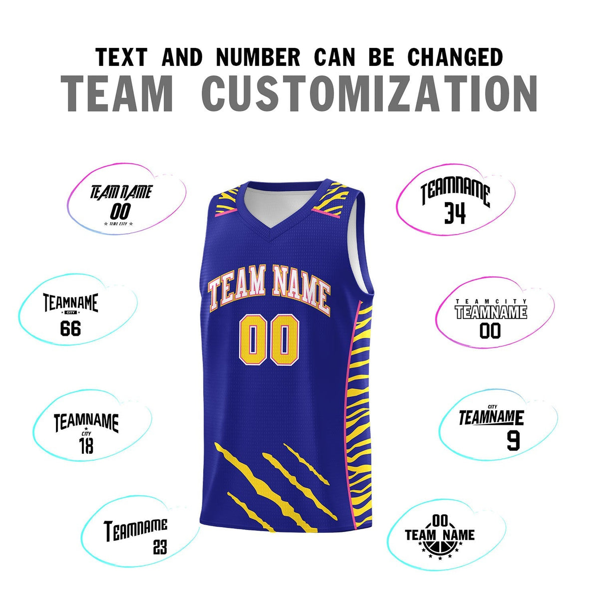 Custom Royal Personalized Tiger Claw Pattern Sports Uniform Basketball Jersey
