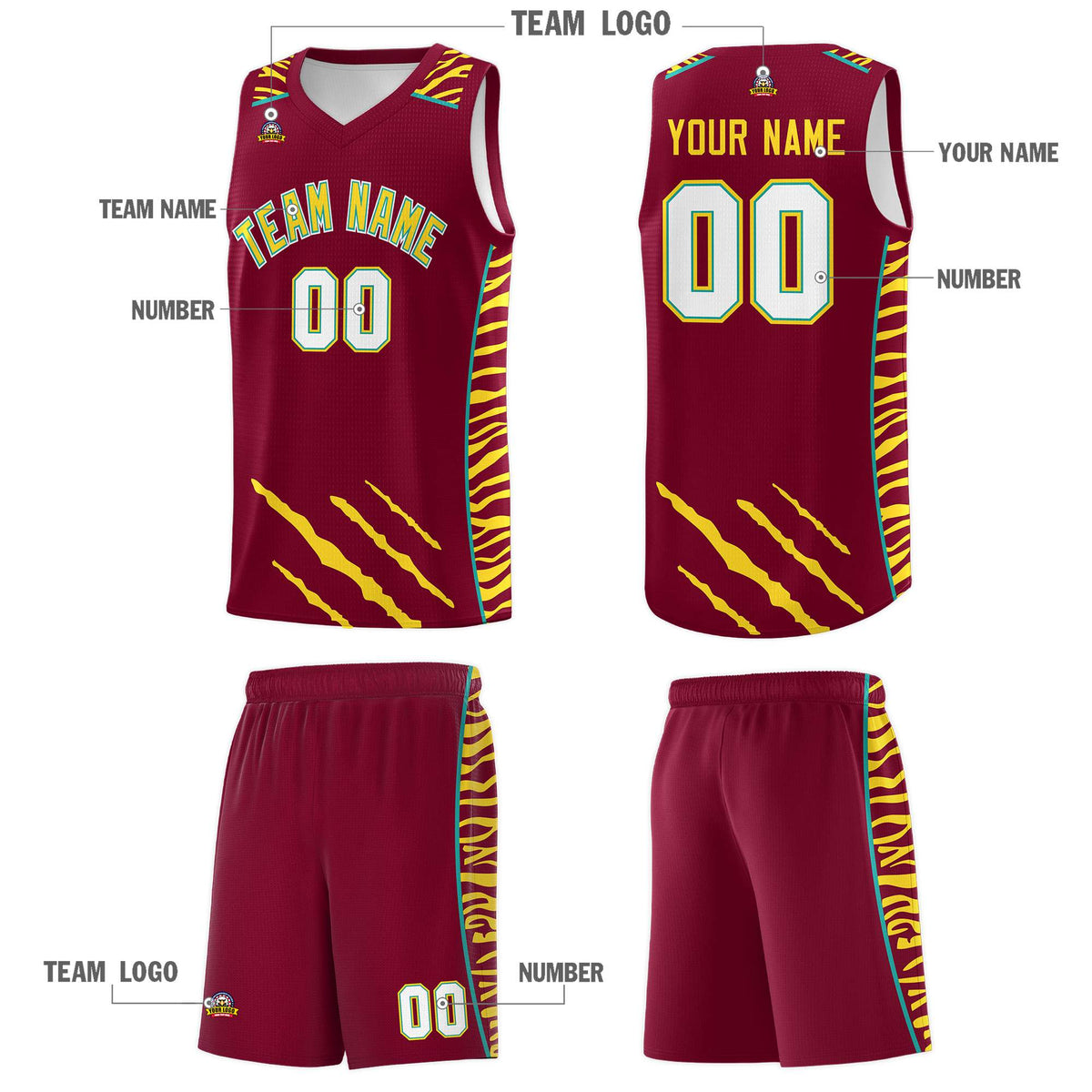 Custom Crimson Personalized Tiger Claw Pattern Sports Uniform Basketball Jersey