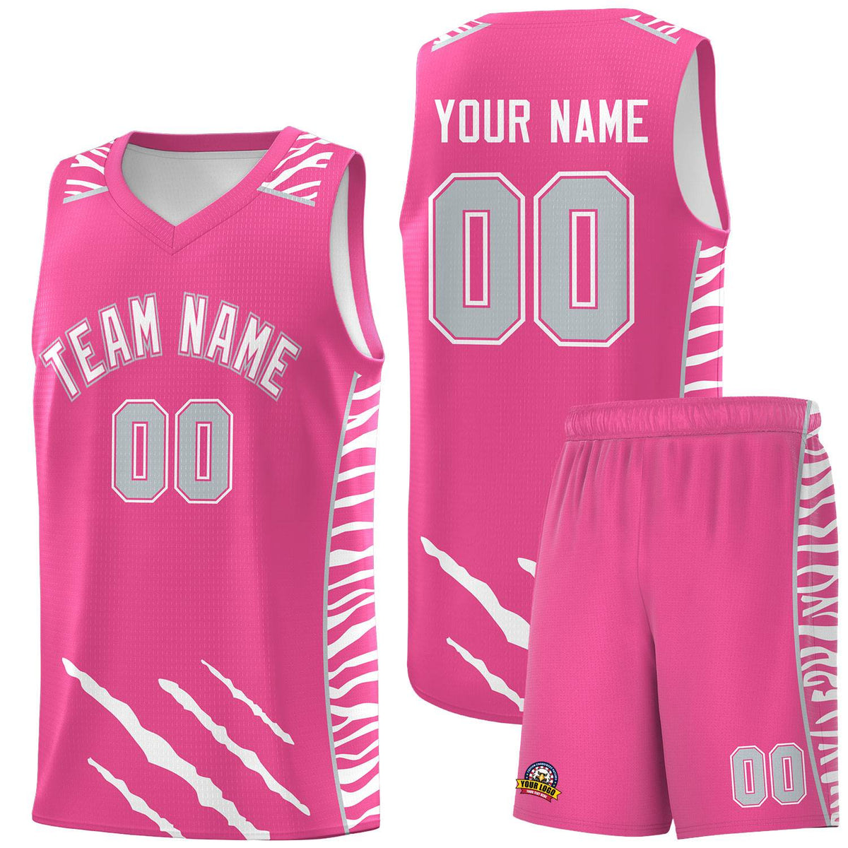 Custom Pink Personalized Tiger Claw Pattern Sports Uniform Basketball Jersey