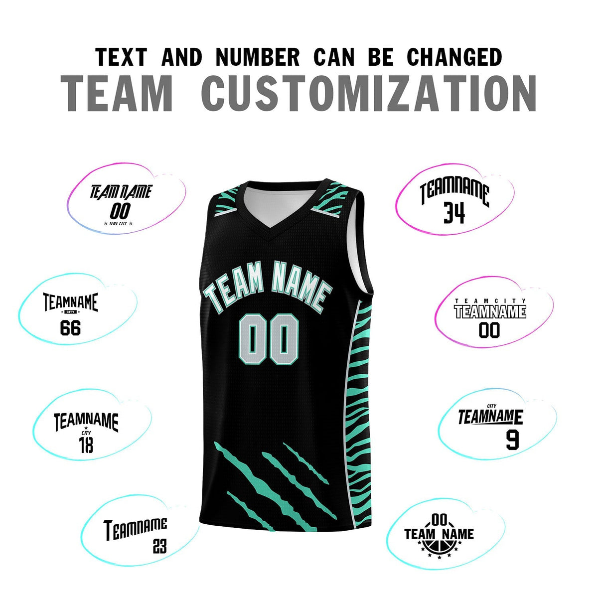 Custom Black Personalized Tiger Claw Pattern Sports Uniform Basketball Jersey