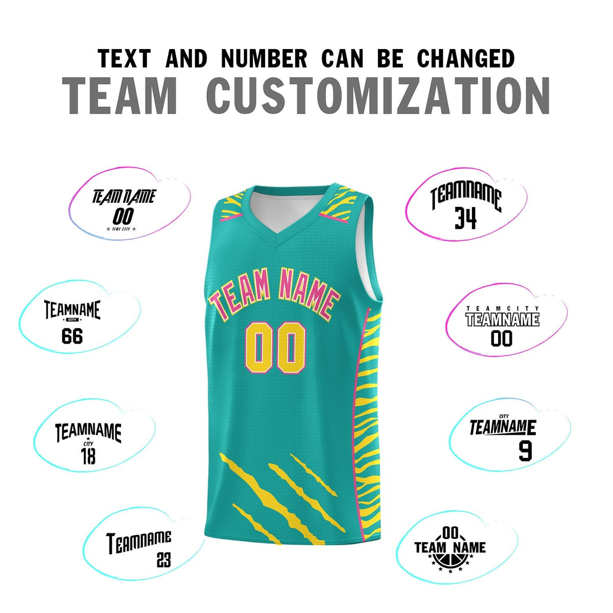 Custom Aqua Personalized Tiger Claw Pattern Sports Uniform Basketball Jersey