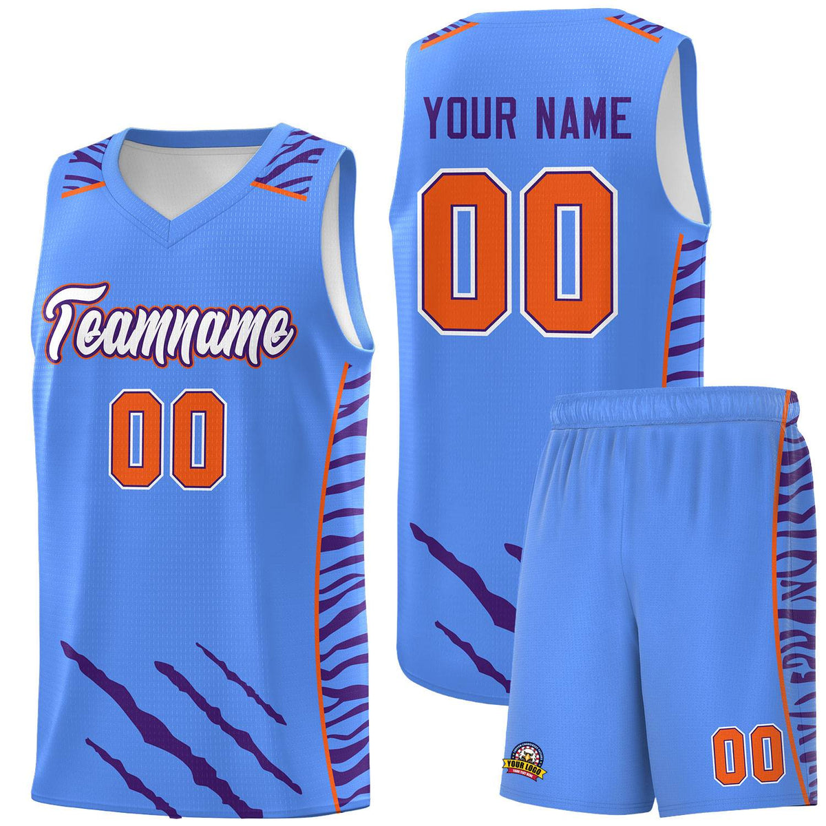 Custom Powder Blue Personalized Tiger Claw Pattern Sports Uniform Basketball Jersey