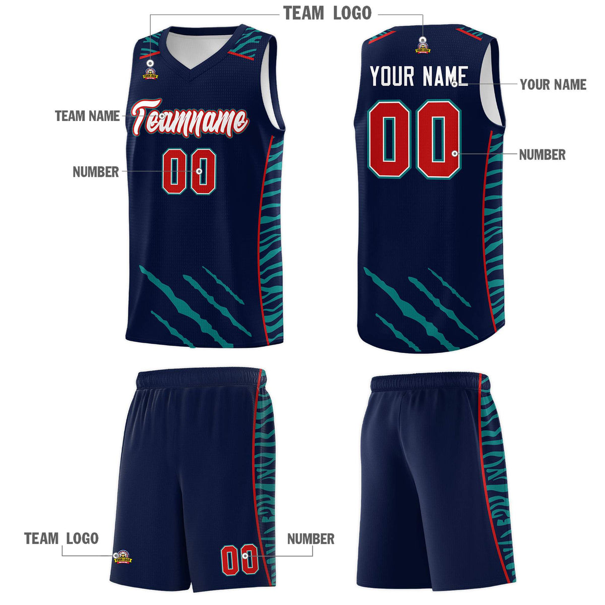 Custom Navy Personalized Tiger Claw Pattern Sports Uniform Basketball Jersey