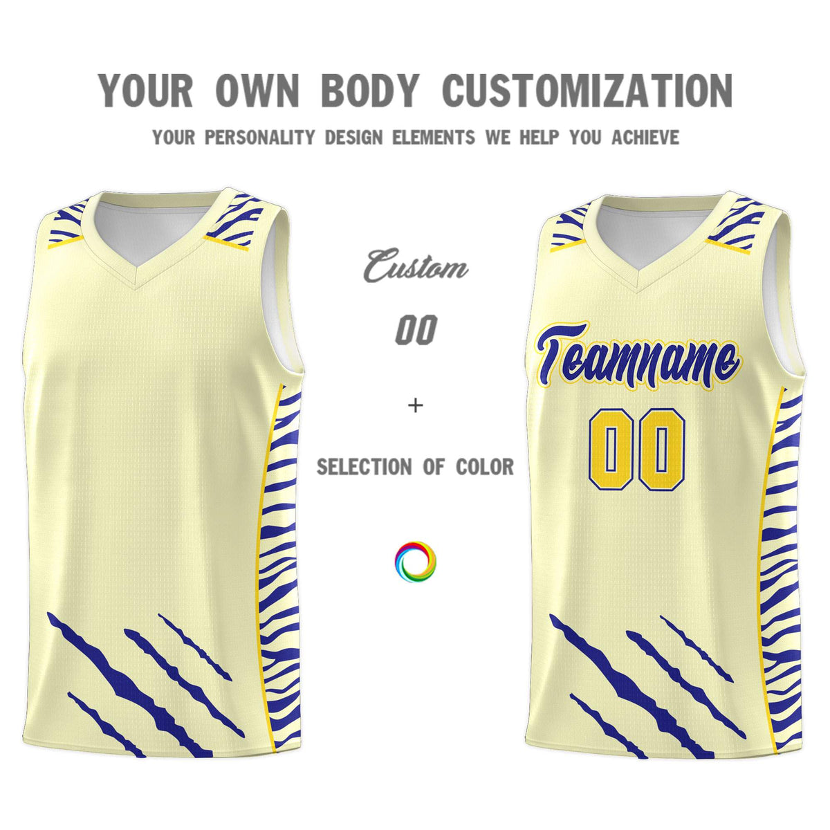 Custom Cream Personalized Tiger Claw Pattern Sports Uniform Basketball Jersey