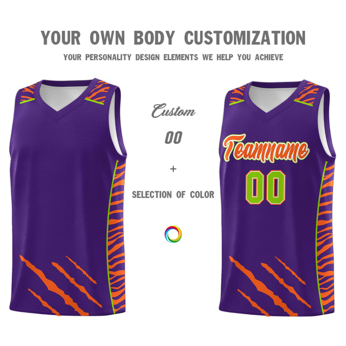 Custom Purple Personalized Tiger Claw Pattern Sports Uniform Basketball Jersey