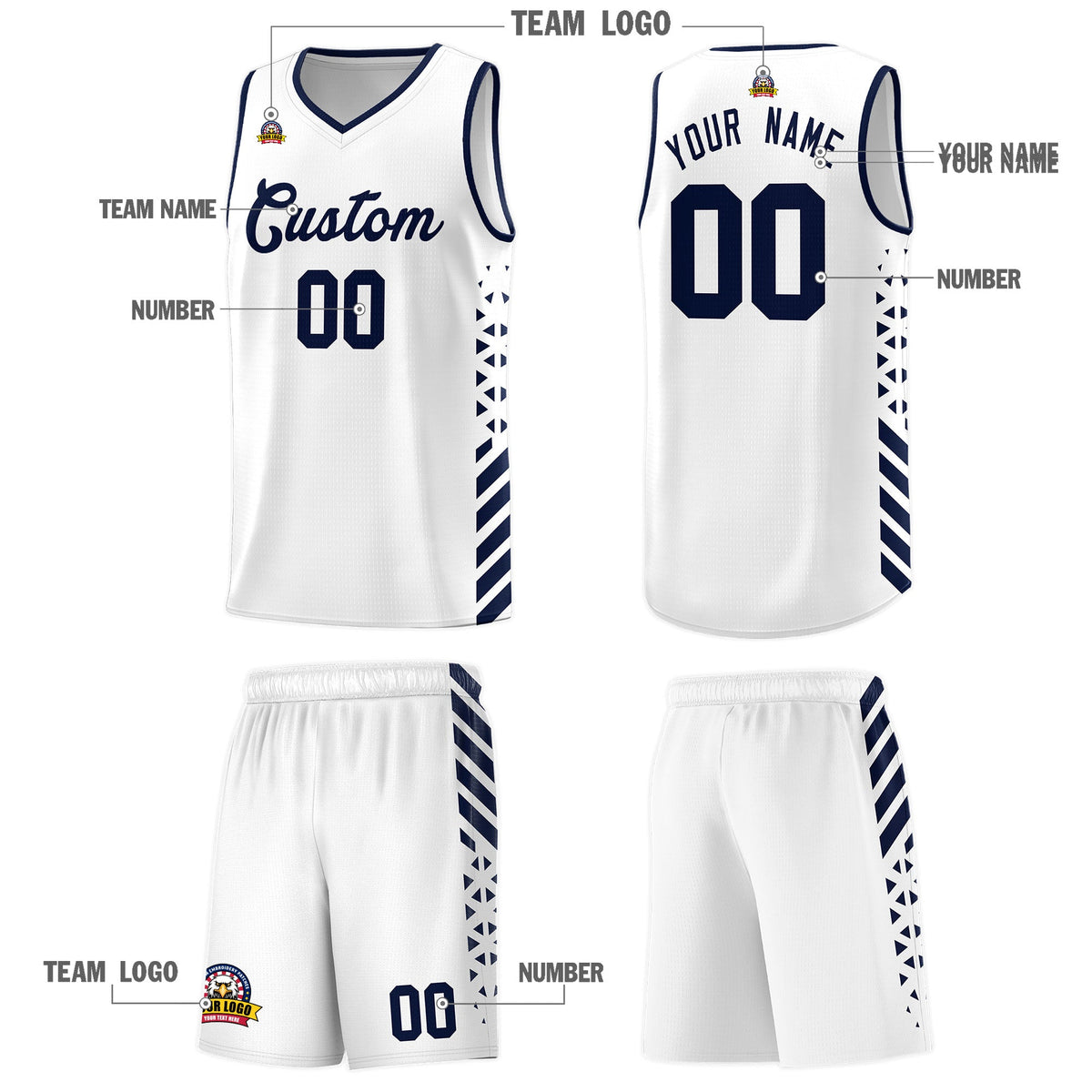 Custom White Navy Side Diamond Shapes Stripes Basketball Jersey | For Men,Sublimation Printed,Perfect for Teams,Perfect for Coaches | KXKSHOP