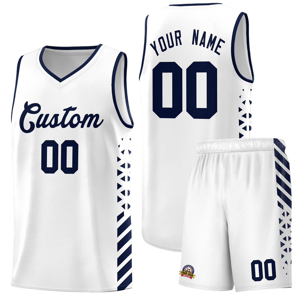 Custom White Navy Side Diamond Shapes Stripes Basketball Jersey | For Men,Sublimation Printed,Perfect for Teams,Perfect for Coaches | KXKSHOP