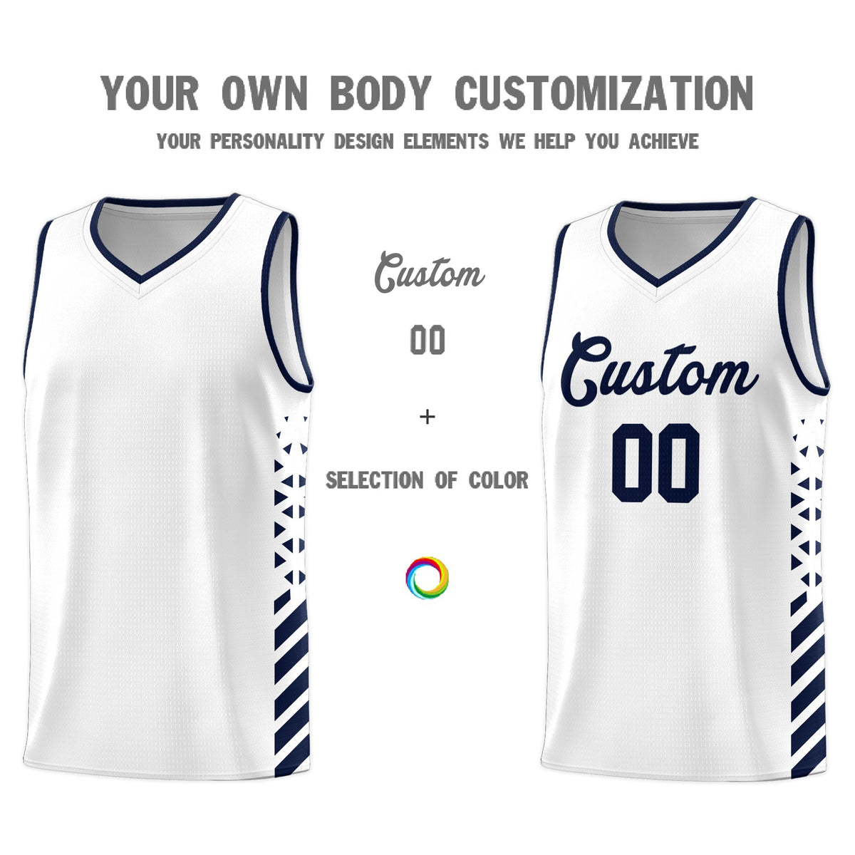 Custom White Navy Side Diamond Shapes Stripes Basketball Jersey | For Men,Sublimation Printed,Perfect for Teams,Perfect for Coaches | KXKSHOP
