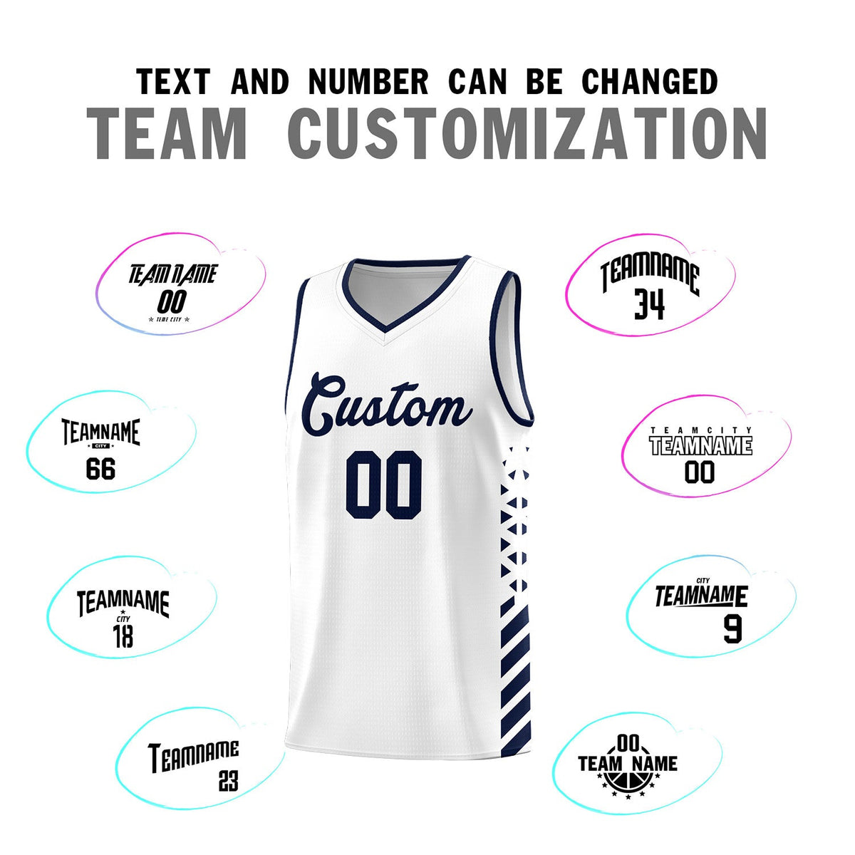 Custom White Navy Side Diamond Shapes Stripes Basketball Jersey | For Men,Sublimation Printed,Perfect for Teams,Perfect for Coaches | KXKSHOP