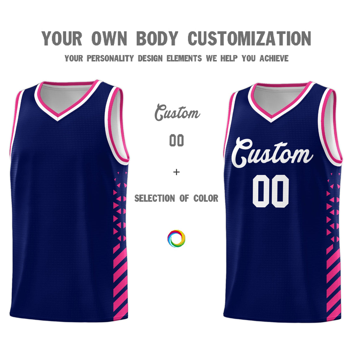 Custom Navy Rose Red White Side Diamond Shapes Stripes Basketball Jersey | For Men,Sublimation Printed,Perfect for Teams,Perfect for Coaches | KXKSHOP