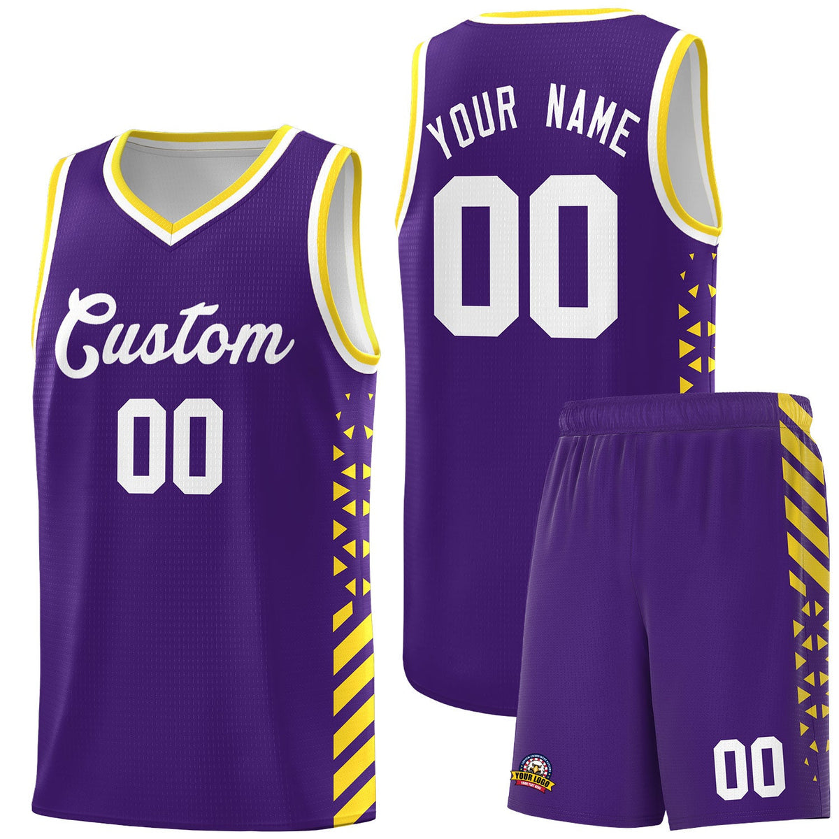 Custom Purple Gold White Side Diamond Shapes Stripes Basketball Jersey | For Men,Sublimation Printed,Perfect for Teams,Perfect for Coaches | KXKSHOP