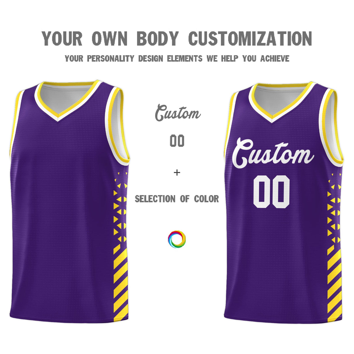 Custom Purple Gold White Side Diamond Shapes Stripes Basketball Jersey | For Men,Sublimation Printed,Perfect for Teams,Perfect for Coaches | KXKSHOP