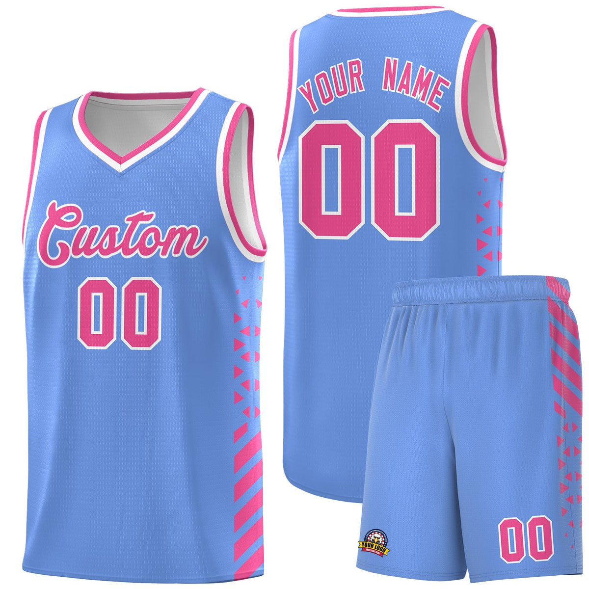 Custom Light Blue Pink White Side Diamond Shapes Stripes Basketball Jersey | For Men,Sublimation Printed,Perfect for Teams,Perfect for Coaches | KXKSHOP