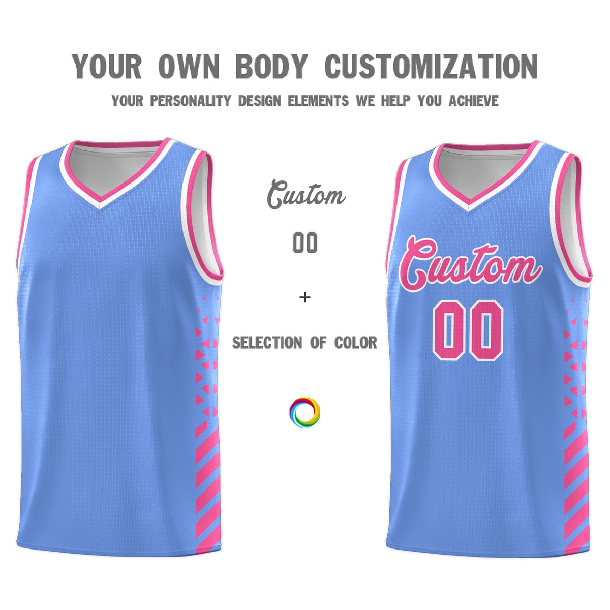 Custom Light Blue Pink White Side Diamond Shapes Stripes Basketball Jersey | For Men,Sublimation Printed,Perfect for Teams,Perfect for Coaches | KXKSHOP