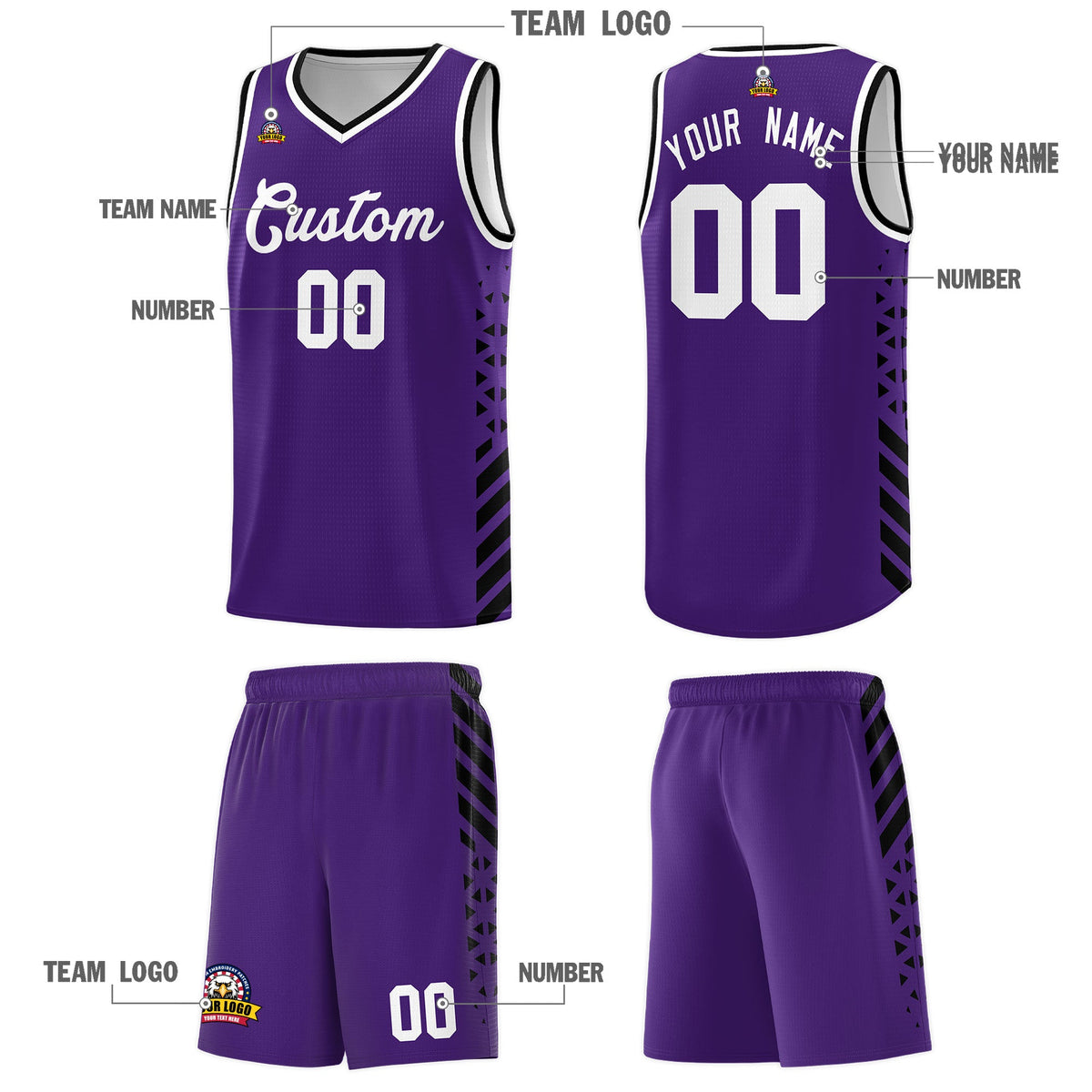 Custom Purple Black White Side Diamond Shapes Stripes Basketball Jersey | For Men,Sublimation Printed,Perfect for Teams,Perfect for Coaches | KXKSHOP
