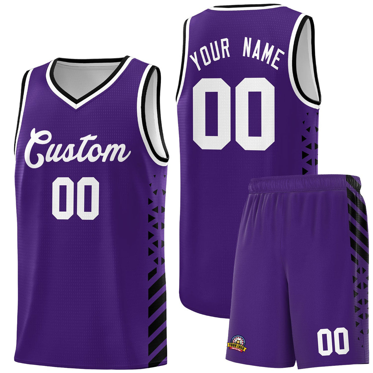 Custom Purple Black White Side Diamond Shapes Stripes Basketball Jersey | For Men,Sublimation Printed,Perfect for Teams,Perfect for Coaches | KXKSHOP