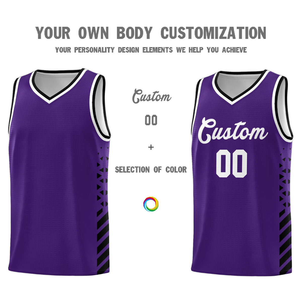 Custom Purple Black White Side Diamond Shapes Stripes Basketball Jersey | For Men,Sublimation Printed,Perfect for Teams,Perfect for Coaches | KXKSHOP