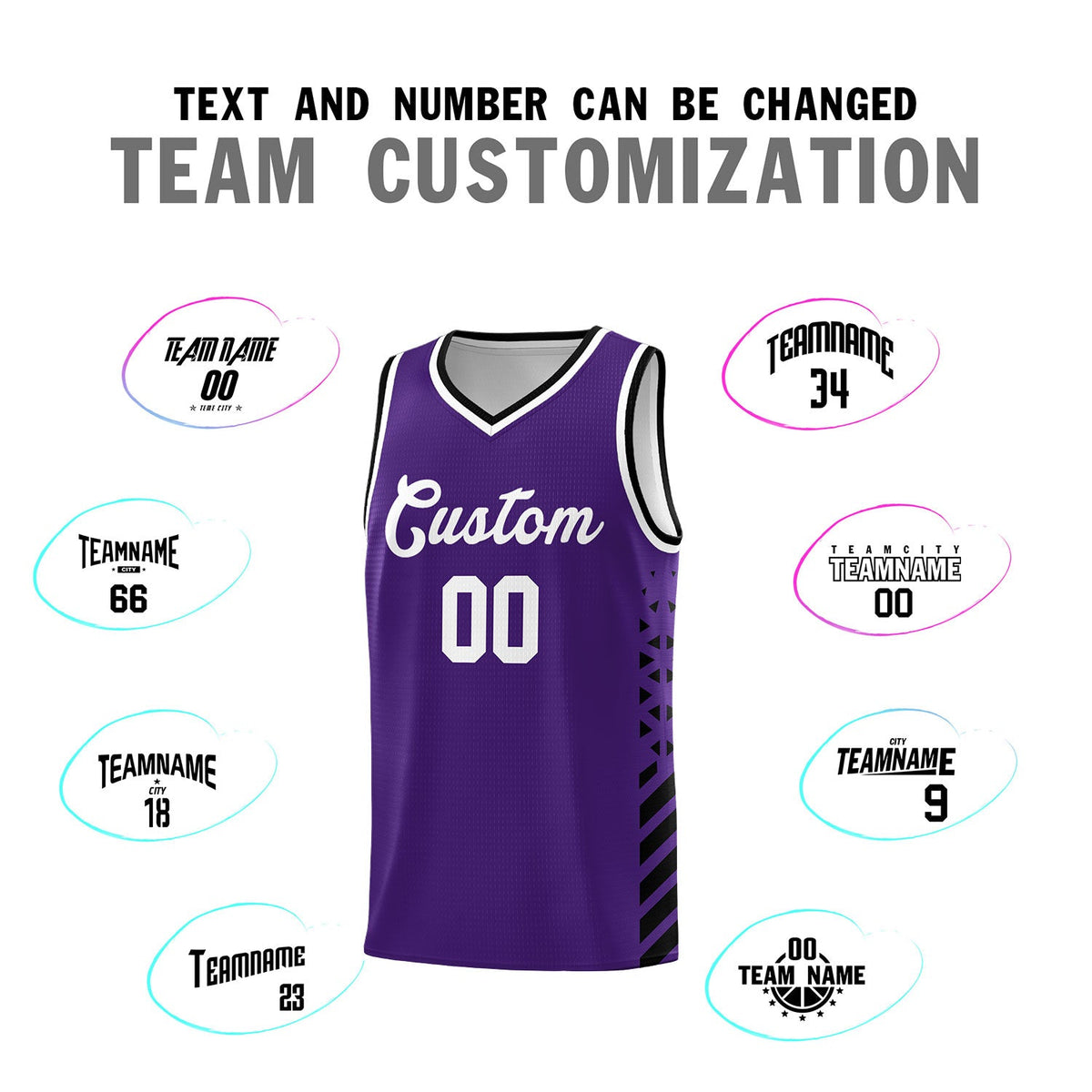 Custom Purple Black White Side Diamond Shapes Stripes Basketball Jersey | For Men,Sublimation Printed,Perfect for Teams,Perfect for Coaches | KXKSHOP