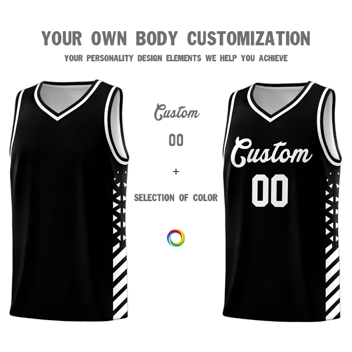 Custom Black White Side Diamond Shapes Stripes Basketball Jersey | For Men,Sublimation Printed,Perfect for Teams,Perfect for Coaches | KXKSHOP