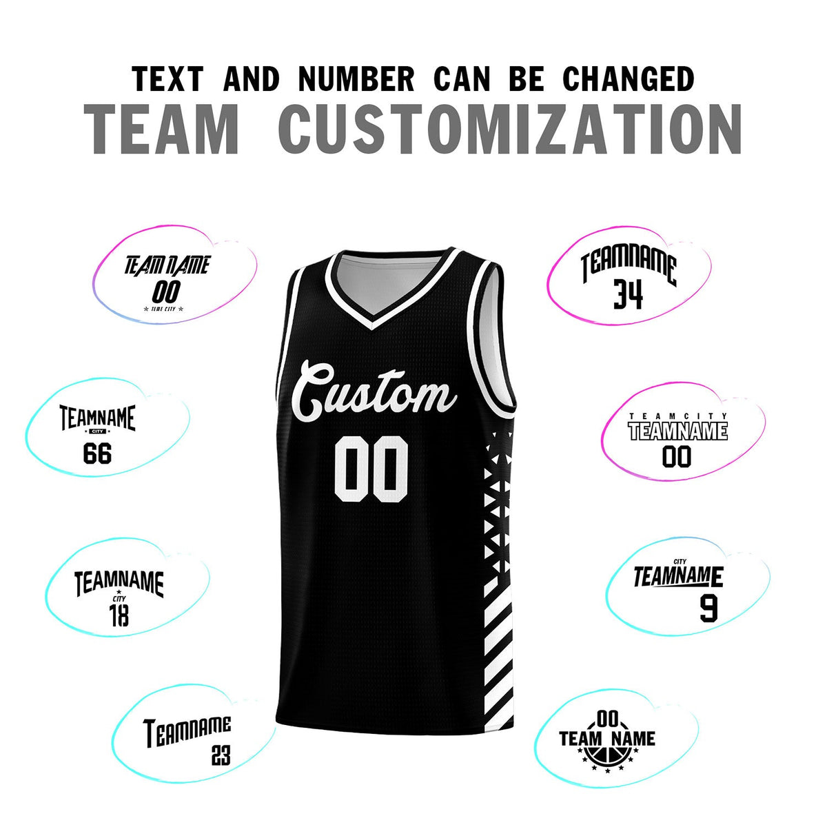 Custom Black White Side Diamond Shapes Stripes Basketball Jersey | For Men,Sublimation Printed,Perfect for Teams,Perfect for Coaches | KXKSHOP