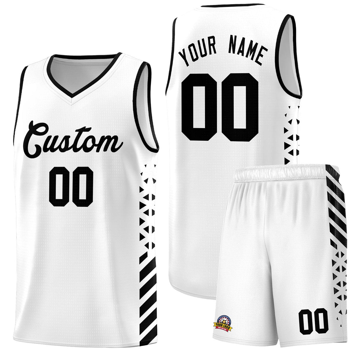 Custom White Black Side Diamond Shapes Stripes Basketball Jersey | For Men,Sublimation Printed,Perfect for Teams,Perfect for Coaches | KXKSHOP