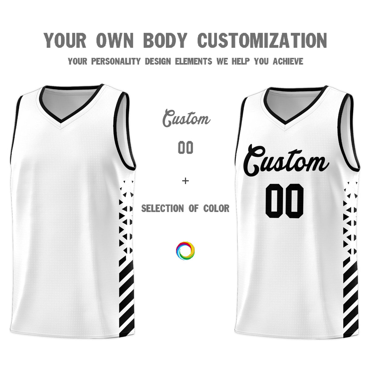 Custom White Black Side Diamond Shapes Stripes Basketball Jersey | For Men,Sublimation Printed,Perfect for Teams,Perfect for Coaches | KXKSHOP