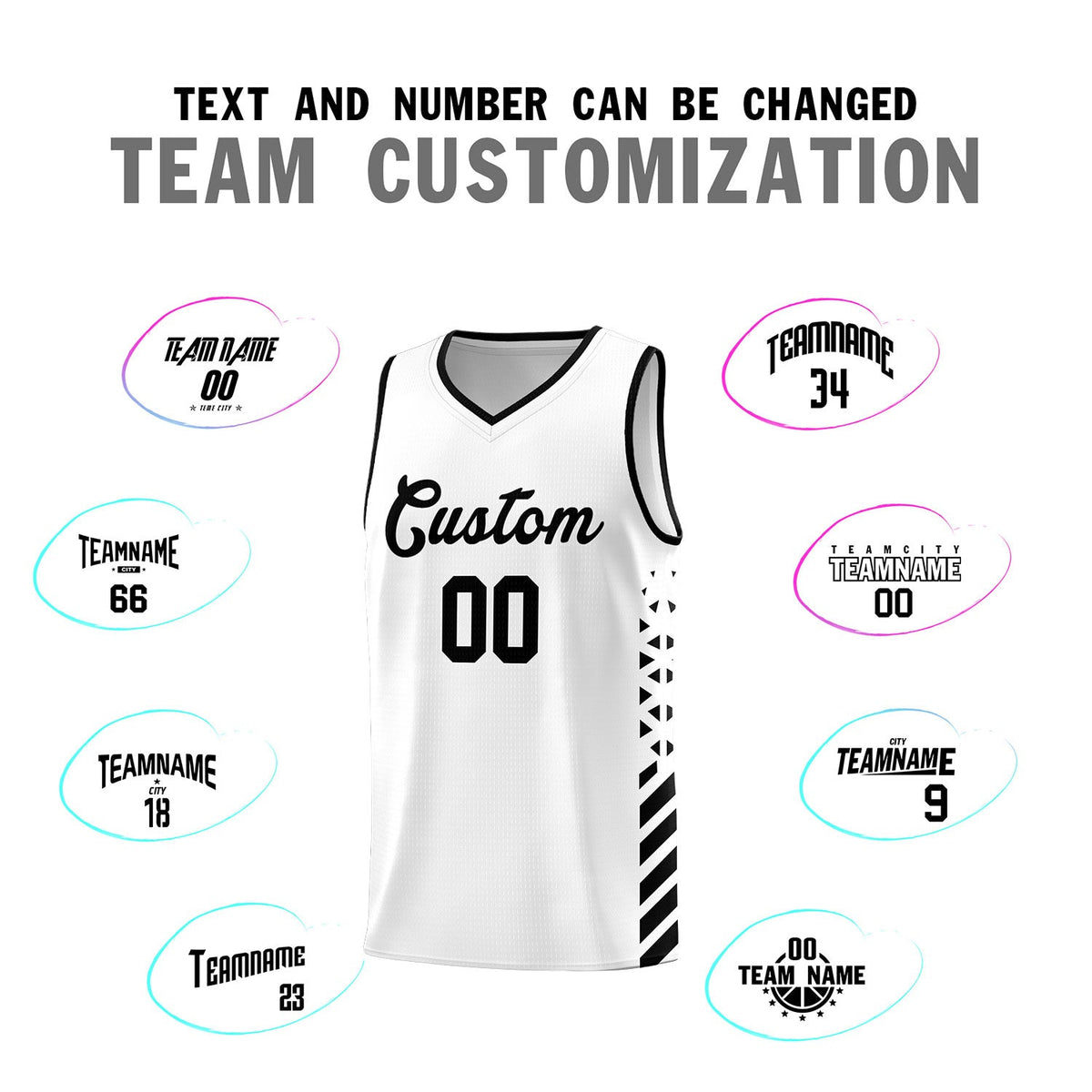 Custom White Black Side Diamond Shapes Stripes Basketball Jersey | For Men,Sublimation Printed,Perfect for Teams,Perfect for Coaches | KXKSHOP