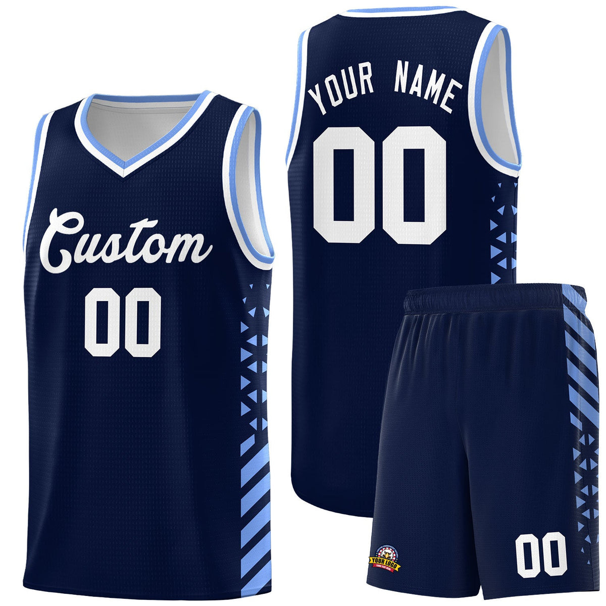 Custom Navy Light Blue White Side Diamond Shapes Stripes Basketball Jersey | For Men,Sublimation Printed,Perfect for Teams,Perfect for Coaches | KXKSHOP