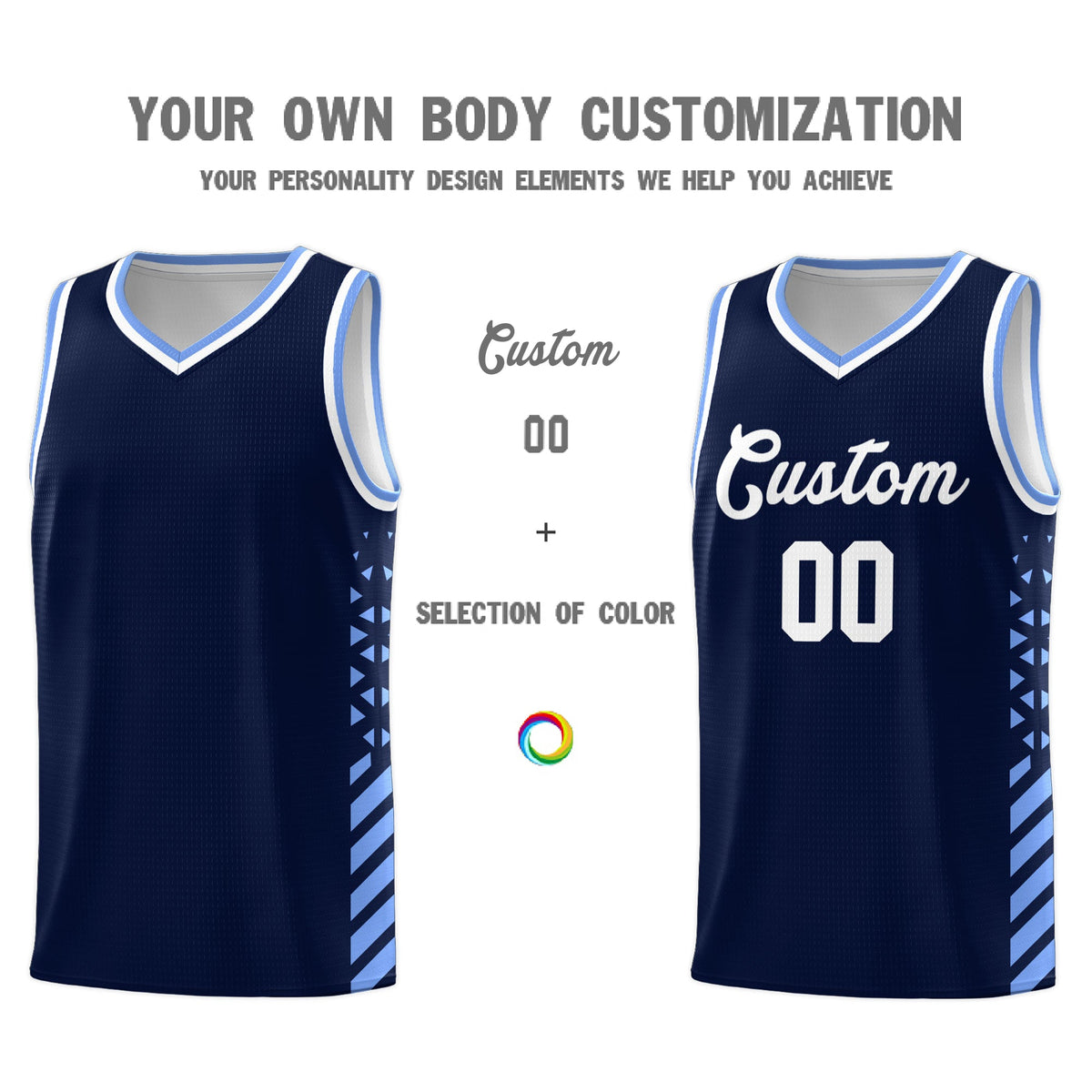 Custom Navy Light Blue White Side Diamond Shapes Stripes Basketball Jersey | For Men,Sublimation Printed,Perfect for Teams,Perfect for Coaches | KXKSHOP