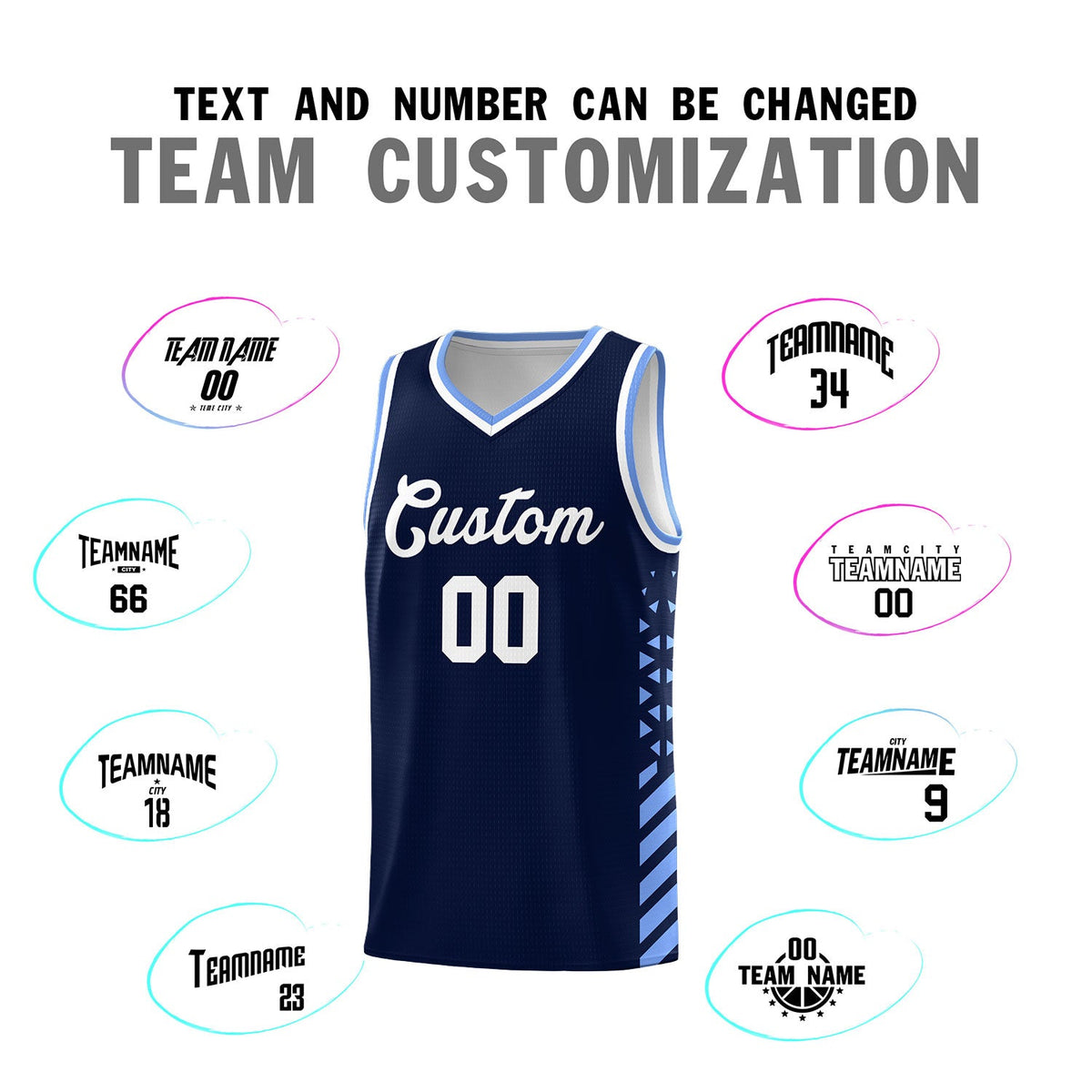 Custom Navy Light Blue White Side Diamond Shapes Stripes Basketball Jersey | For Men,Sublimation Printed,Perfect for Teams,Perfect for Coaches | KXKSHOP