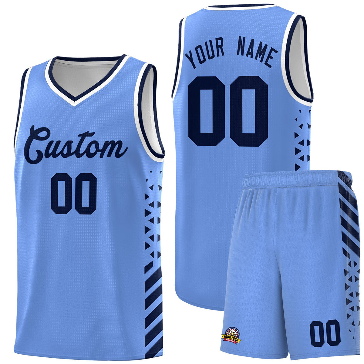 Custom Light Blue Navy White Side Diamond Shapes Stripes Basketball Jersey | For Men,Sublimation Printed,Perfect for Teams,Perfect for Coaches | KXKSHOP
