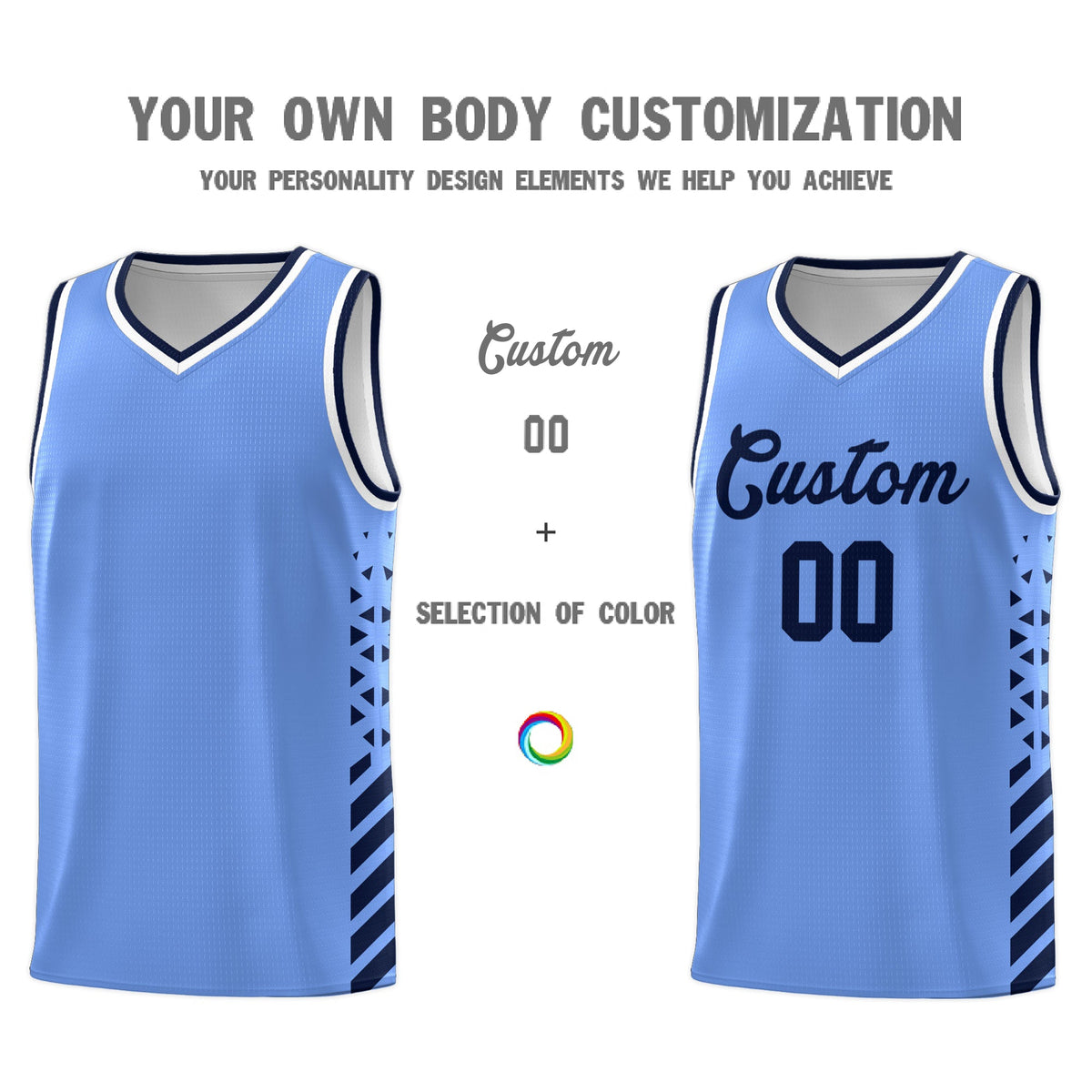 Custom Light Blue Navy White Side Diamond Shapes Stripes Basketball Jersey | For Men,Sublimation Printed,Perfect for Teams,Perfect for Coaches | KXKSHOP