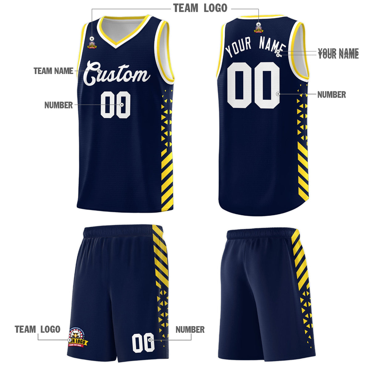 Custom Navy Gold White Side Diamond Shapes Stripes Basketball Jersey | For Men,Sublimation Printed,Perfect for Teams,Perfect for Coaches | KXKSHOP