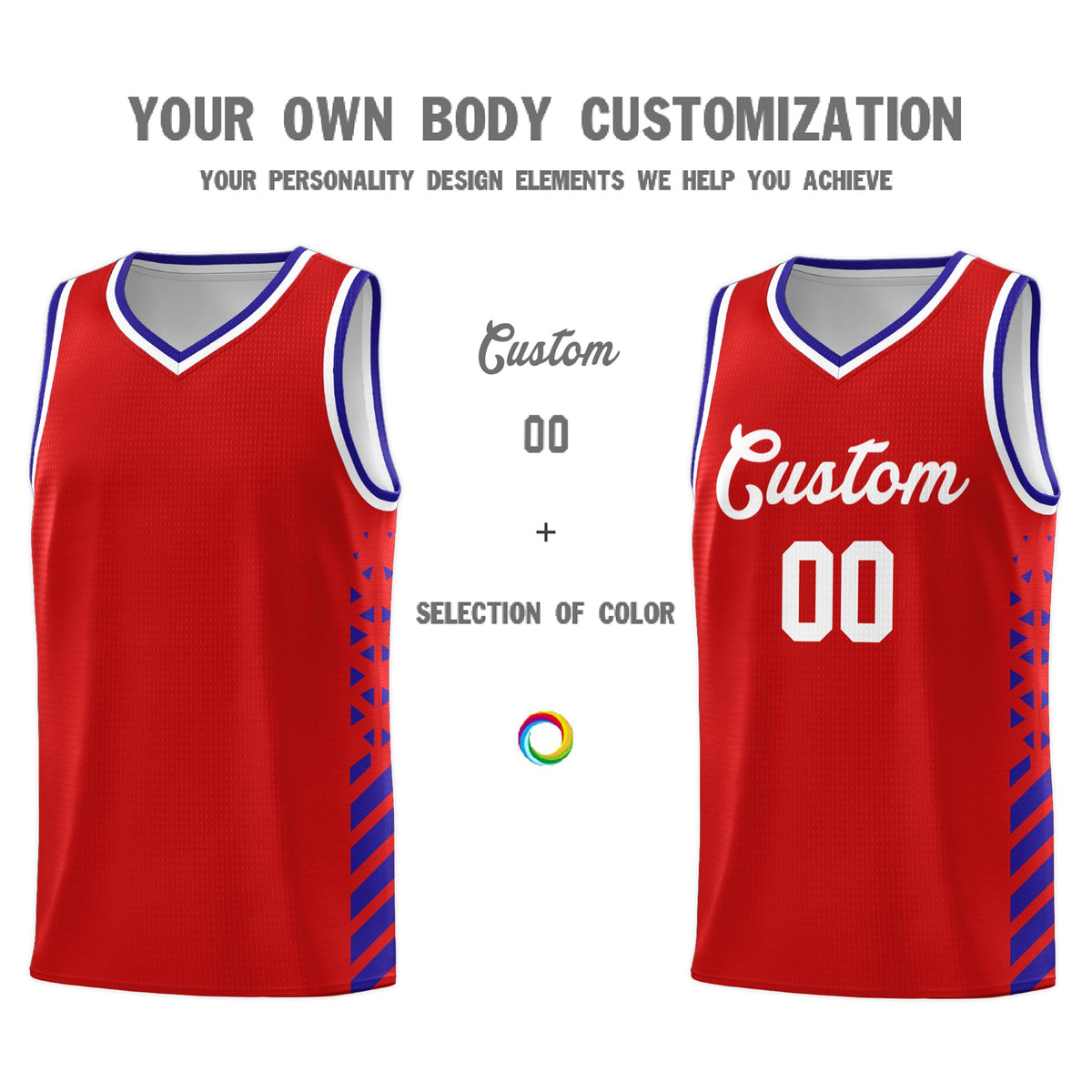 Custom Red Royal Blue White Side Diamond Shapes Stripes Basketball Jersey | For Men,Sublimation Printed,Perfect for Teams,Perfect for Coaches | KXKSHOP