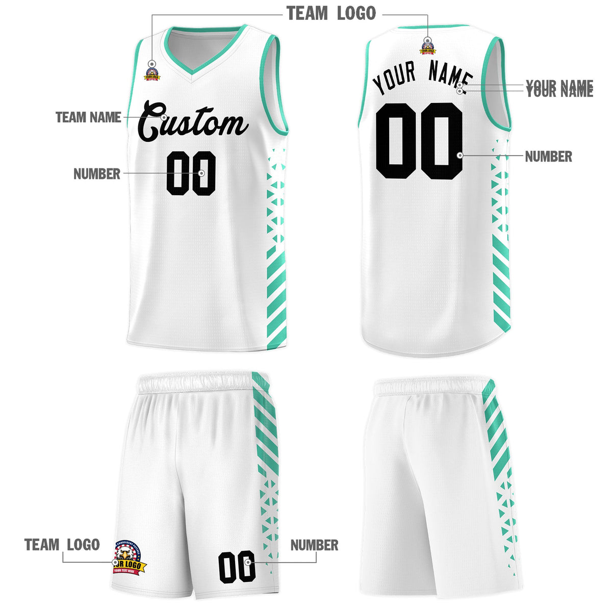 Custom White Bright Green Side Diamond Shapes Stripes Basketball Jersey | For Men,Sublimation Printed,Perfect for Teams,Perfect for Coaches | KXKSHOP