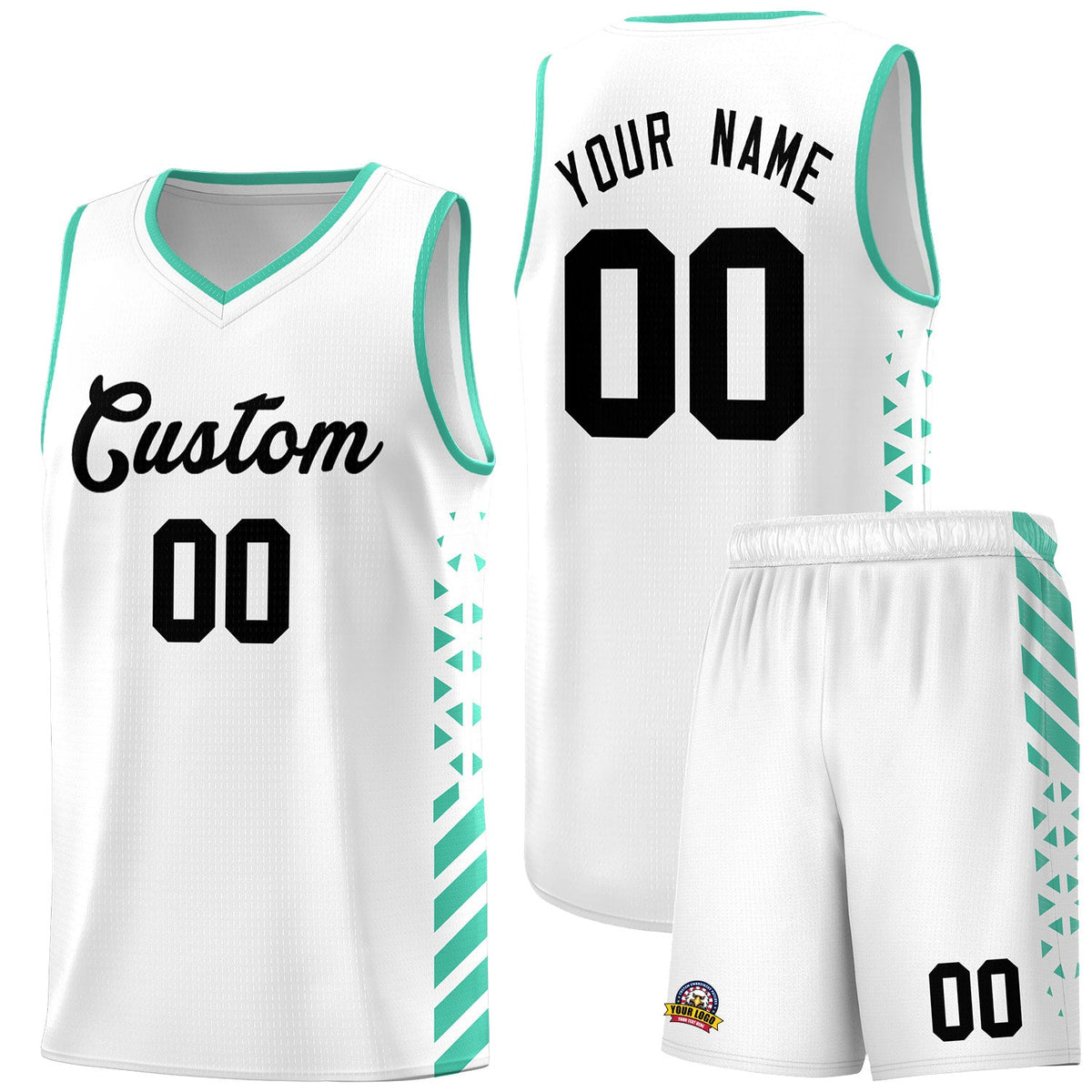 Custom White Bright Green Side Diamond Shapes Stripes Basketball Jersey | For Men,Sublimation Printed,Perfect for Teams,Perfect for Coaches | KXKSHOP