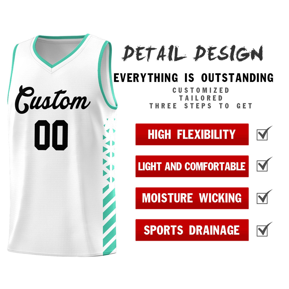 Custom White Bright Green Side Diamond Shapes Stripes Basketball Jersey | For Men,Sublimation Printed,Perfect for Teams,Perfect for Coaches | KXKSHOP