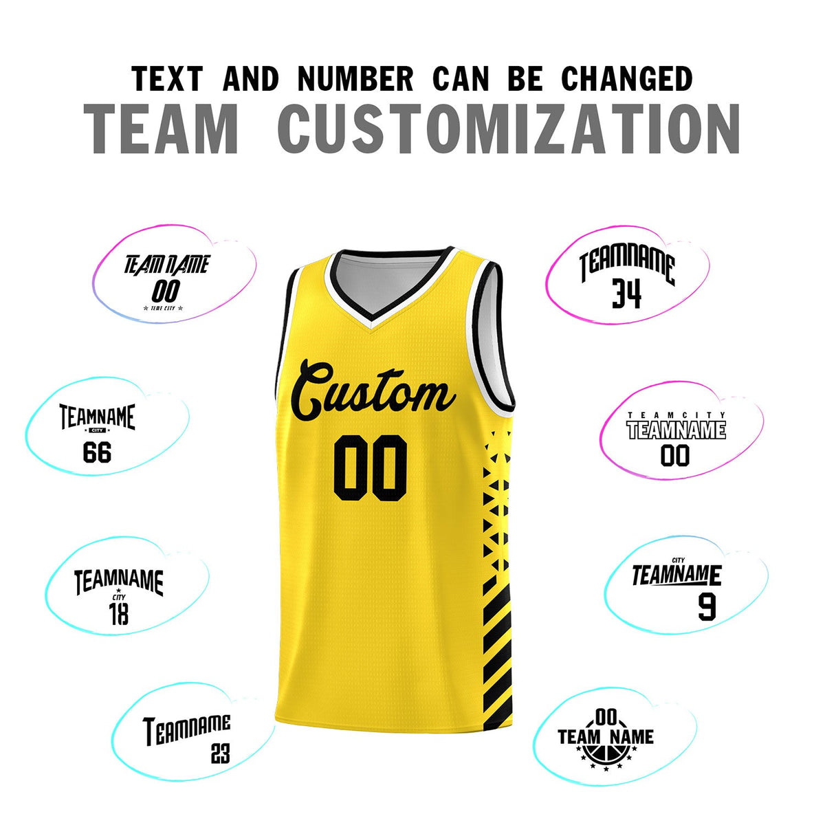 Custom Gold Black White Side Diamond Shapes Stripes Basketball Jersey | For Men,Sublimation Printed,Perfect for Teams,Perfect for Coaches | KXKSHOP