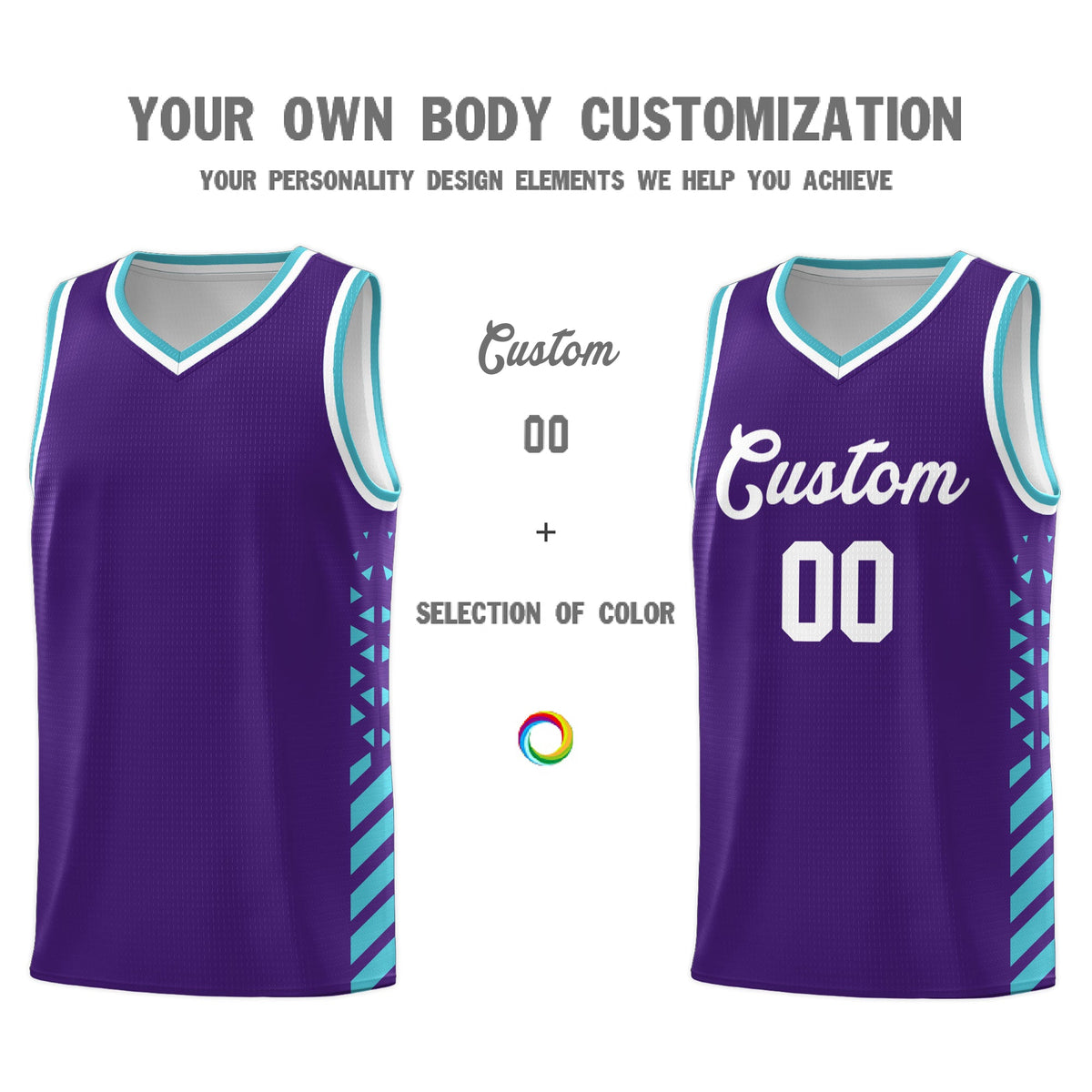 Custom Purple Sky Blue White Side Diamond Shapes Stripes Basketball Jersey | For Men,Sublimation Printed,Perfect for Teams,Perfect for Coaches | KXKSHOP