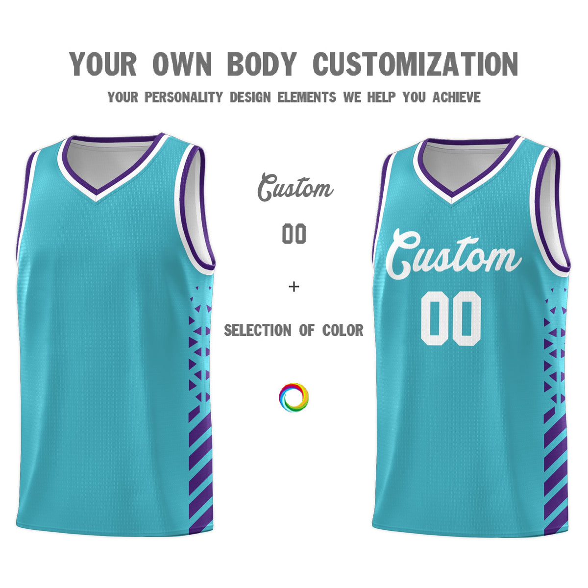 Custom Sky Blue Purple White Side Diamond Shapes Stripes Basketball Jersey | For Men,Sublimation Printed,Perfect for Teams,Perfect for Coaches | KXKSHOP