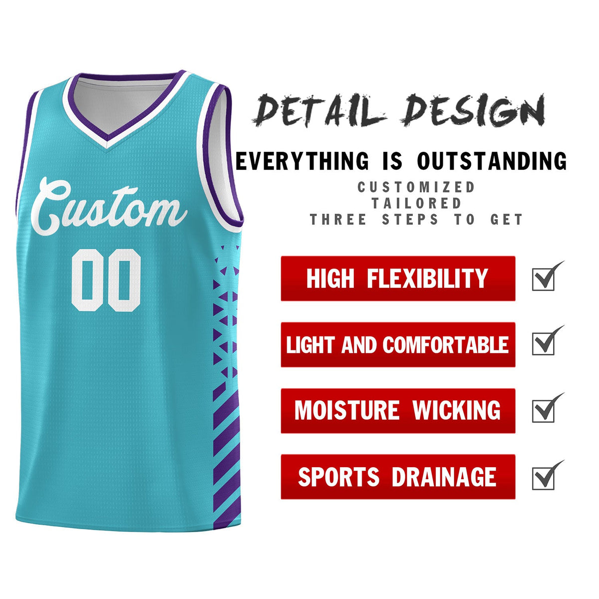 Custom Sky Blue Purple White Side Diamond Shapes Stripes Basketball Jersey | For Men,Sublimation Printed,Perfect for Teams,Perfect for Coaches | KXKSHOP