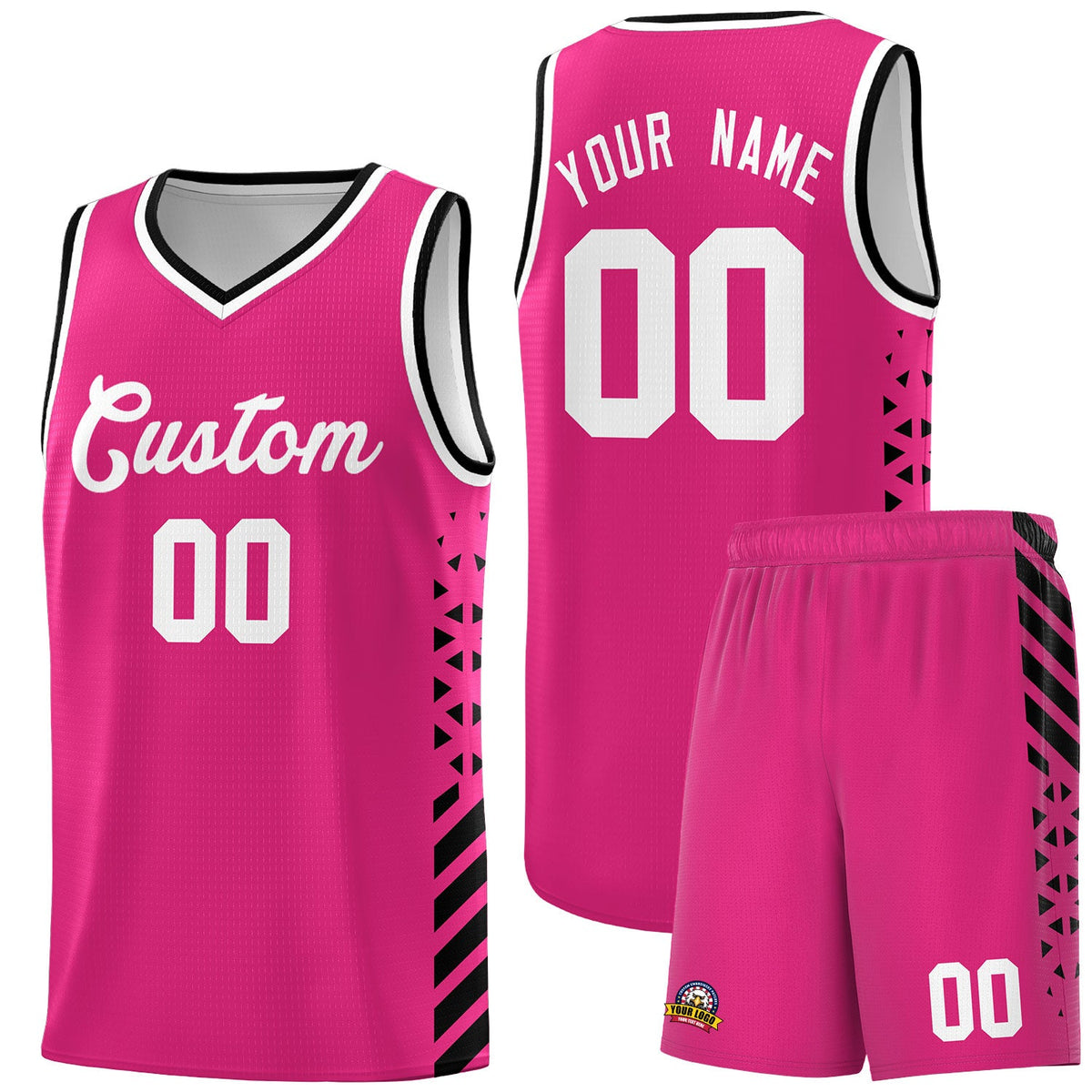Custom Rose Red Black White Side Diamond Shapes Stripes Basketball Jersey | For Men,Sublimation Printed,Perfect for Teams,Perfect for Coaches | KXKSHOP