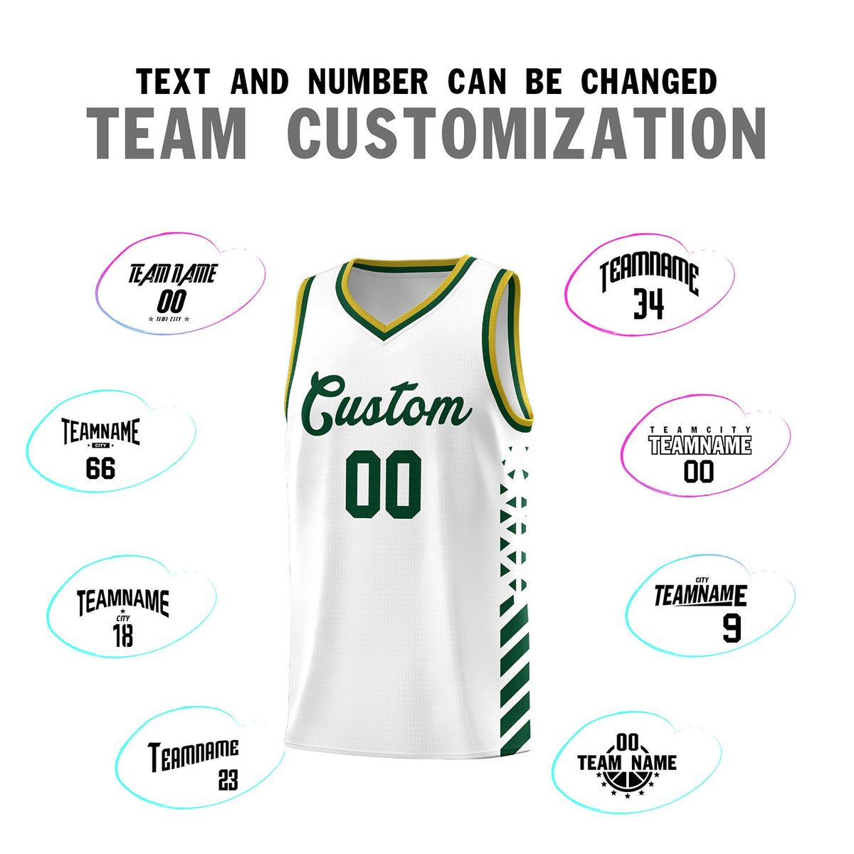 Custom White Hunter Green Old Gold Side Diamond Shapes Stripes Basketball Jersey | For Men,Sublimation Printed,Perfect for Teams,Perfect for Coaches | KXKSHOP