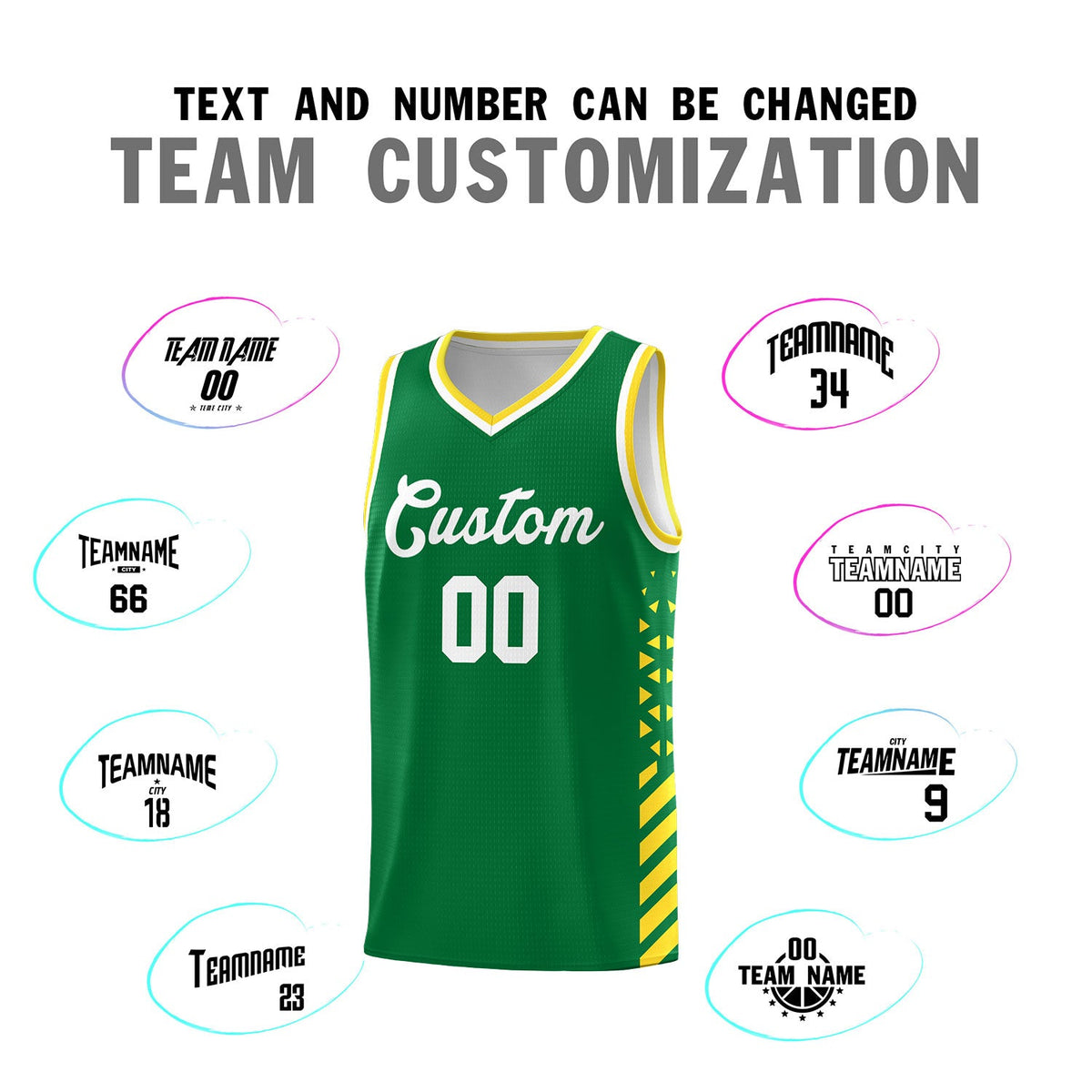 Custom Kelly Green Gold White Side Diamond Shapes Stripes Basketball Jersey | For Men,Sublimation Printed,Perfect for Teams,Perfect for Coaches | KXKSHOP