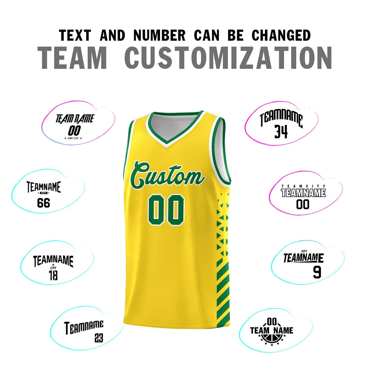 Custom Gold Kelly Green White Side Diamond Shapes Stripes Basketball Jersey | For Men,Sublimation Printed,Perfect for Teams,Perfect for Coaches | KXKSHOP